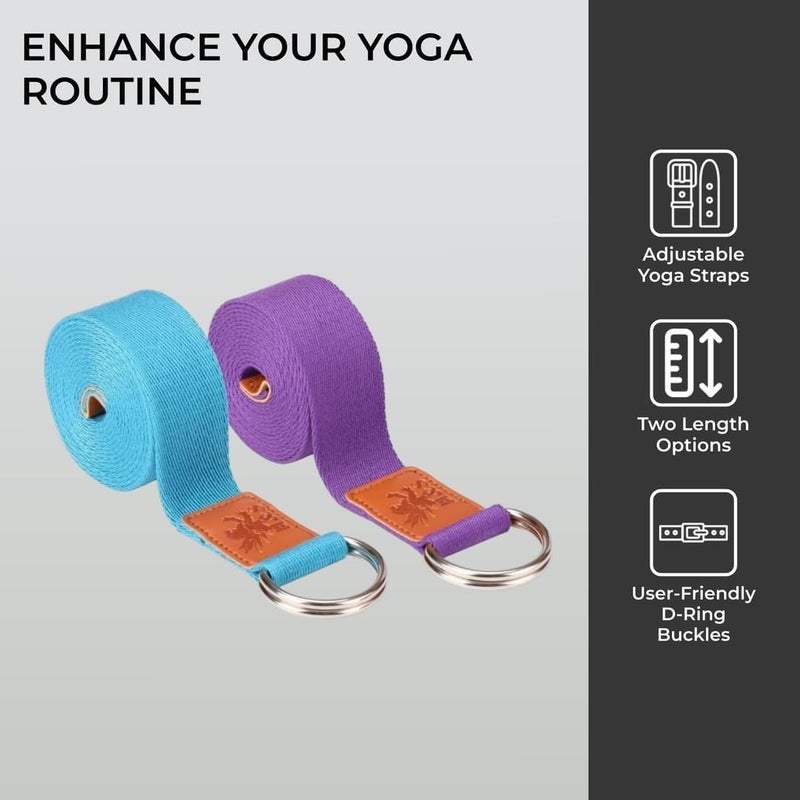 H&S Yoga Straps for Pilates & Gym Workouts - 1.85 and 2.45m Adjustable Strap for Yoga Stretching & Exercise - Extra Long Cotton Belts for Gymnastics Equipment for Home - Image 4